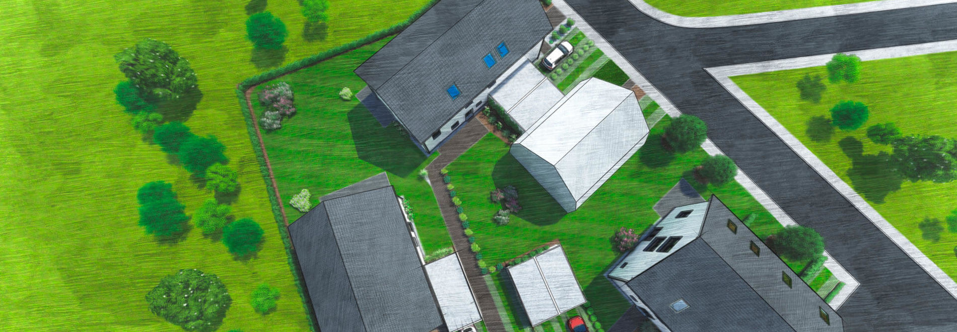 Architektur-Planung - Visualisierung eines Bauprojekts von oben